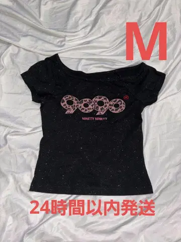 9090걸 로고 오프 숄더 글리터 티셔츠