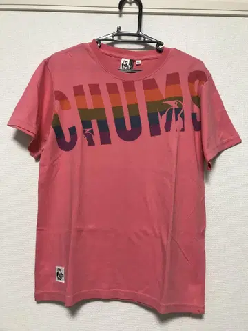 CHUMS 컬러풀 로고 티셔츠 살몬 핑크