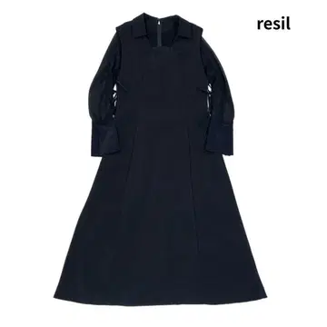 야마다야 resil 레질 시어 레이어드 벨 슬리브 원피스 블랙