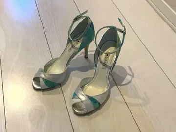 오픈토 하이힐 샌들 청록색