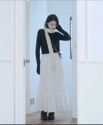 smyeon 개더드 티어드 롱 스커트