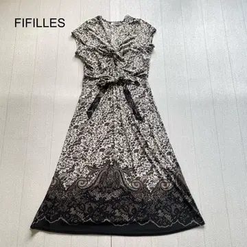 FIFFILES paris 허리 리본이 달린 올 패턴 원피스 브라운 계열