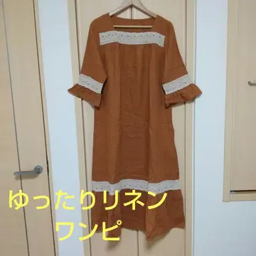 린넨 핸드메이드 레이스 장식 롱 원피스