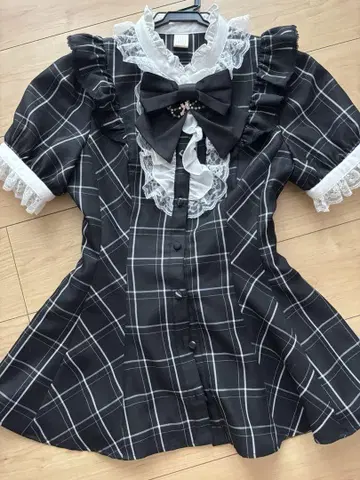 시크릿허니 반팔 액세서리 리본 레이스 프릴 셋업