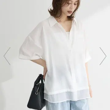 밑단 레이어드 숏 슬리브 셔츠 화이트