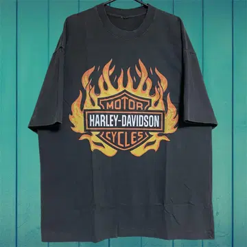 파이어 패턴 HARLEY-DAVIDSON 프레임 디자인 티셔츠