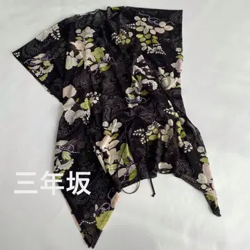 산닌자카 시어 탑 튜닉 원피스 일본풍 패턴 꽃무늬 블랙 시어