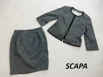 컨디션 최상 스카파 트위드 린넨 혼방 노카라 스커트 셋업 40