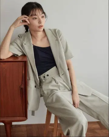 PUBLIC TOKYO 린넨 라이크 플레어 팬츠