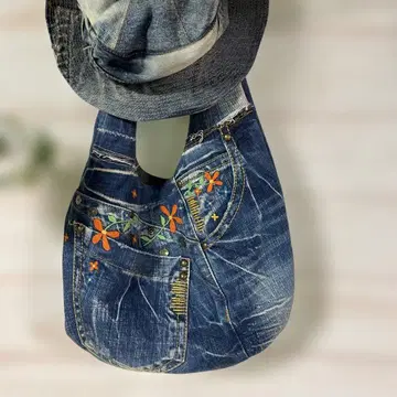 데님 리메이크 토트백 꽃 자수가 귀여운 bag-0023
