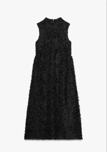 ZARA 자라 프린지 미디 길이 원피스 S 블랙 블랙