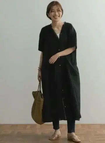 DOORS 코튼 보일 하프 슬리브 원피스 블랙 M 택 포함 새상품