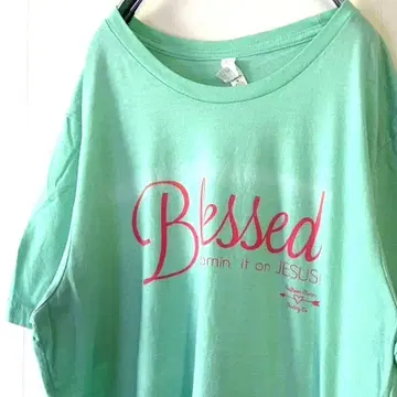캔버스 Blessed 티셔츠 XL 라이트 그린 옐로우 그린 구제 의류