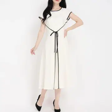 스트로베리 필드 슬리브리스 롱 원피스 화이트 허리 리본 봄 여름