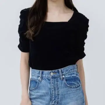 SENEE 퍼프 소매 정사각형 톱 블랙