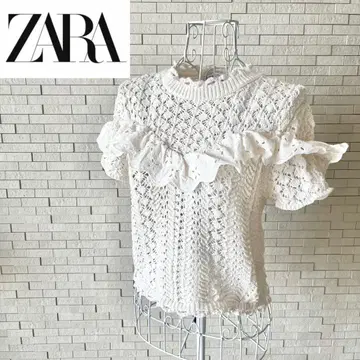 ZARA 자라 썸머 니트 탑 크로셰 뜨개질 프릴 아이보리 M