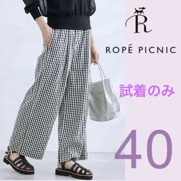 로페피크닉 깅엄 체크 와이드 팬츠 이지 팬츠 접촉 냉감 40