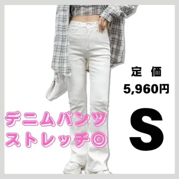 Teddy 데님 팬츠 S 여성용 스트릿 플레어 청바지