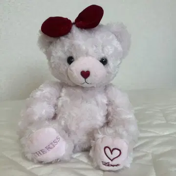 핑크 곰 봉제 인형 빨간 리본 포함