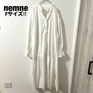 nemne  롱 셔츠 원피스 화이트 프릴 소매 코튼 여성용