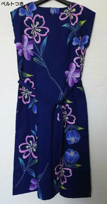 유카타 옷감 리메이크 핸드메이드 롱 원피스 네이비 계열 꽃무늬 주센