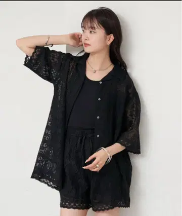 mystic 레이스 오픈 카라 셔츠