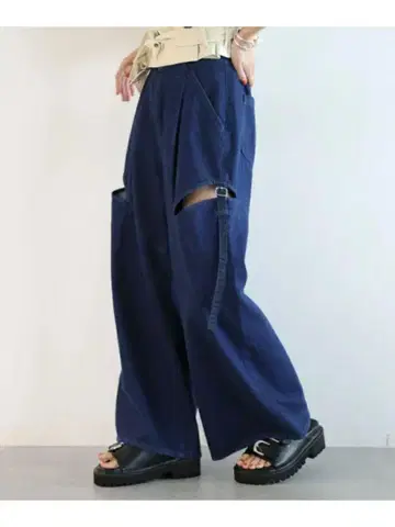 HARE 슬릿 벨트 데님 팬츠 네이비