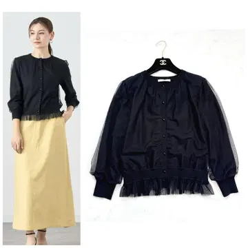 24AW 아나이 ANAYI 튤 가디건 38 블랙