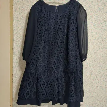 삼양상회 네이비 레이스 뜨개질 소매 튜닉