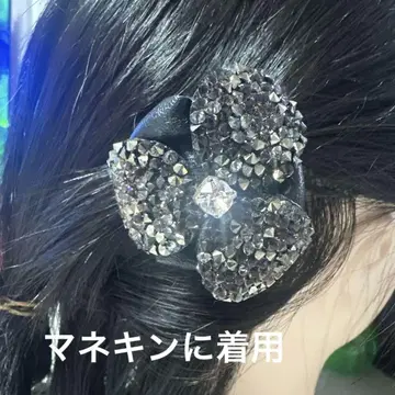 콤플렉스 비즈 스와로브스키 꽃 모양 헤어 클립 블랙