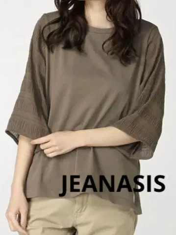 새상품 JEANASIS 소매 와셔 플리츠 브라운 프리 탑