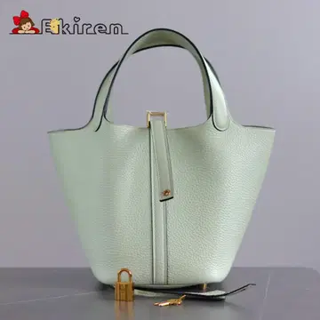 고베 Ekiren 민트 그린 가죽 버킷형 토트백