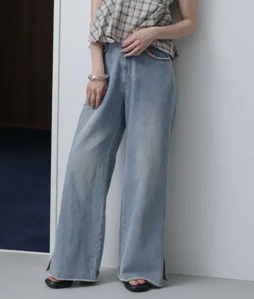 카스타네 데님 슬릿 와이드 팬츠