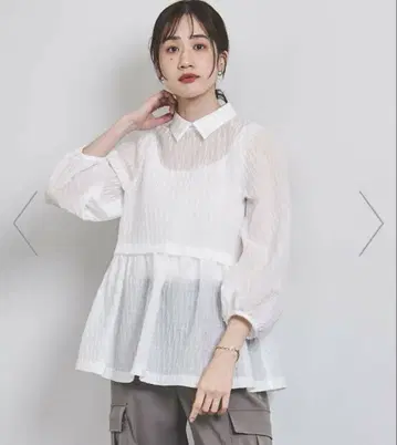 UNITED ARROWS 에어리 자카드 2WAY 블라우스 화이트
