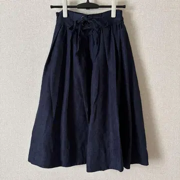 네이비 플레어 스커트 개더