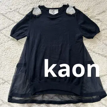 Kaon 블랙 비즈 장식 니트 탑 반팔