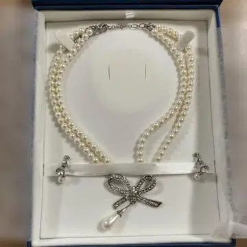 러브 티아라 목걸이 귀찌 세트 리본