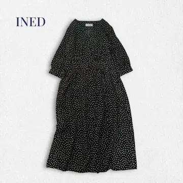 INED 이네드 도트 무늬 롱 원피스 9호 블랙 최근 풀오버