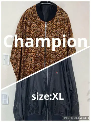 Champion 챔피온 리버서블 블랙/레오파드 무늬 MA-1형 자켓 XL