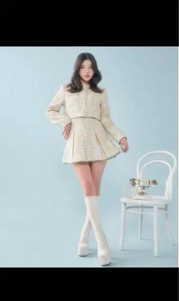 트위드 플레어 스커트 셋업