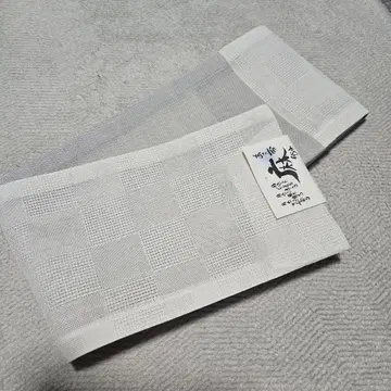 일본산 린넨 반폭 오비 화이트 이치마츠에 그레이