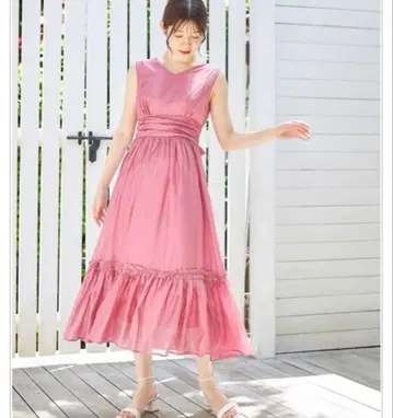 토코 클로젯 리본 허리 턱 밑단 프릴 티어드 시어 원피스