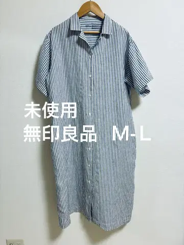 미착용 무인양품 프렌치 린넨 워시드 오픈 카라 원피스