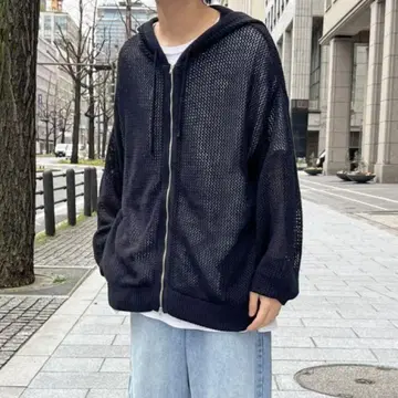 CPCM 메쉬 니트 지퍼 후드티 블랙