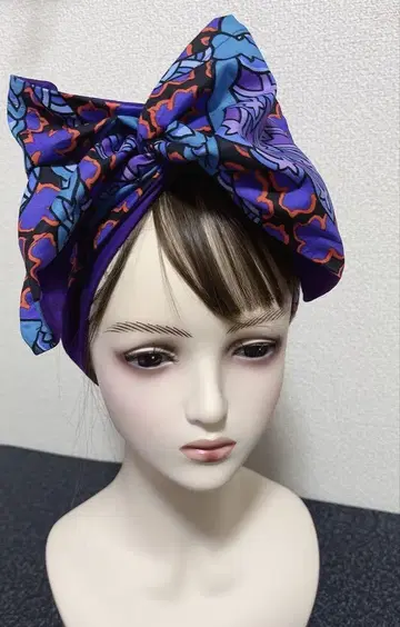 폭 17cm 와이어가 들어간 터번, 케이프 패싯 원단 사용, 에스닉 패턴