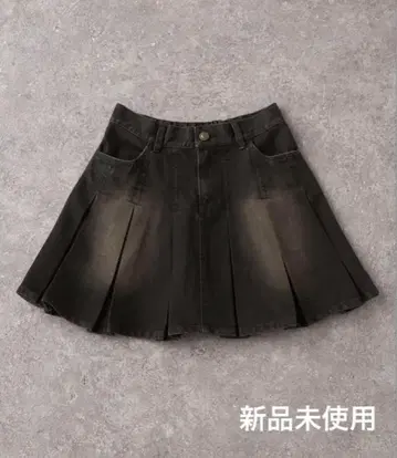 다크 그레이 데님 플리츠 미니 스커트
