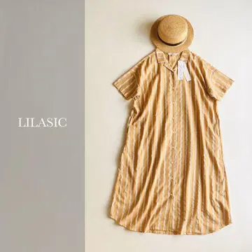LILASIC 코튼 린넨 스트라이프 와이드 셔츠 원피스