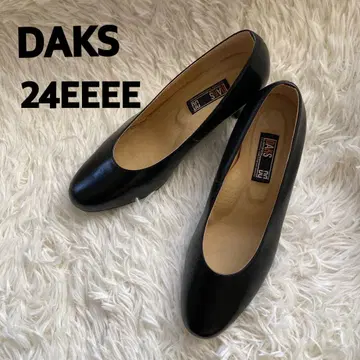 컨디션 최상 DAKS 블랙 가죽 천연 가죽 펌프스 와이드 24EEE