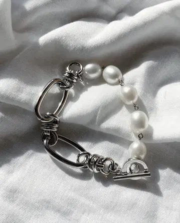 Baroque pearl & joint chain bracelet 펄