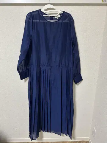 GHOSTPELL 시어 플리츠 원피스 S 네이비